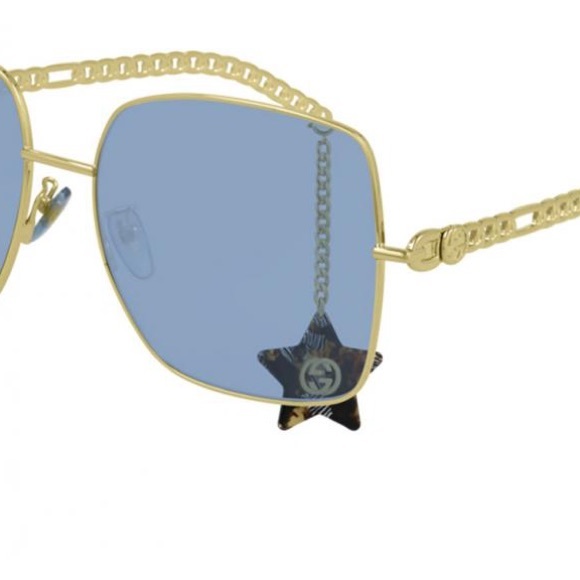 GUCCI 61MM Blue Square Sunglasses With Detachable Charm - Picture 10 of 16